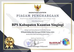 BPS Kabupaten Kuantan Singingi memperoleh Penghargaan unit kerja menuju WBK Tahun 2024